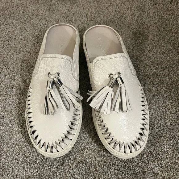 J SLIDES White Leather Tassel Slip-On Women's Sneaker Shoes - Picture 8 of 8